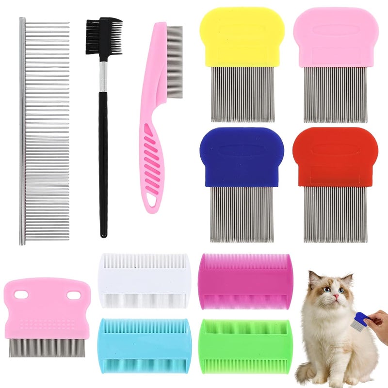 IToolco Lice Comb, 12 Pcs Dandruff Combs, Hair Double Sided Fine Tooth Combs with Metal Teeth, Stainless Steel Louse and Nit combs, Dematting Comb for Dogs Cats for Small, Medium & Large Pets - Image 1